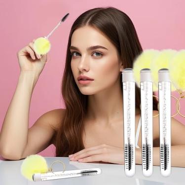 Imagem de Conjunto de 6 pincéis descartáveis de glitter Spoolie com bola de pele sintética, varinhas de rímel, tubos de diamante, conjunto de aplicador de ferramentas de maquiagem (preto)