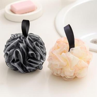 Imagem de Esponja de bucha para mulheres, esponja esfoliante corporal de 50 g, esponja de banho, puffs macios para limpeza diária do chuveiro, preto + rosa