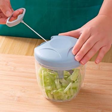 Imagem de Mini Processador e Triturador Manual Picador de Alimentos com 5 Lâminas de Aço Inox Grande Capacidade 900ml Base Antiderrapante e Tampa com Corda Ideal para Legumes Cebola Alho Cheiro Verde Tomate