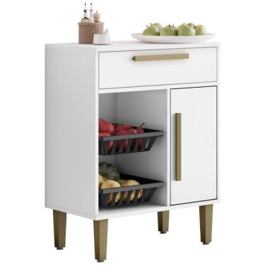 Imagem de Balcão De Cozinha Com Fruteira Lorena 1 Porta 1 Gaveta Branco Kaiki Móveis