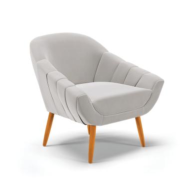 Imagem de Poltrona Giovana Veludo Cinza Pés Palito Castanho - Indo Decorar