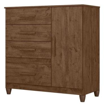 Imagem de Comoda Venus 4 Gavetas 1 Porta Com Pes 98 Cm Castanho Wood Flex Moval 