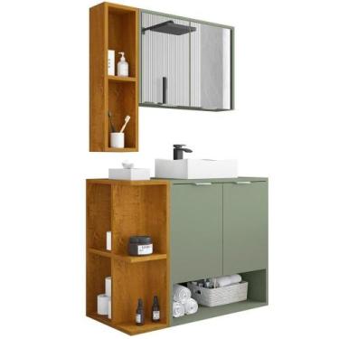 Imagem de Gabinete Espelheira E Cuba Branca 70 Cm Ibiza Bechara Pistache Natural