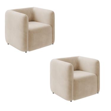 Imagem de Poltrona Sala de Estar Decorativa Kit 2 Laguna Veludo Bege K01 - D'Rossi