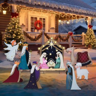 Imagem de WONDER GARDEN Estacas de metal de Natal, pacote com 8 placas de presépio de anjo, placas de jardim para presépio ao ar livre, placas de jardim, decorações de Natal ao ar livre para festa no gramado ao