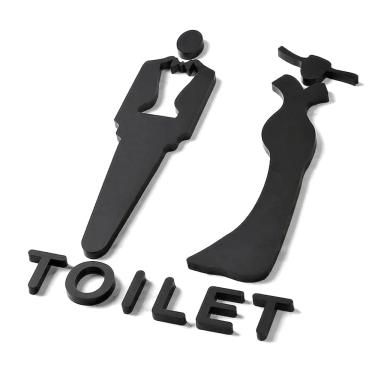 Imagem de Placa de banheiro acrílico 3D para banheiro masculino e feminino em PVC 25x8,5 cm