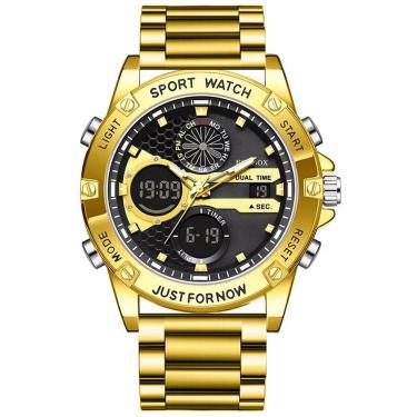 Imagem de Relógio Digital Esportivo Em Aço Inoxidavel Display Duplo á Prova D´agua Dourado