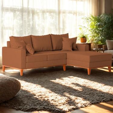 Imagem de Sofá 3 Lugares Beny Com Chaise Direito Linho Terracota