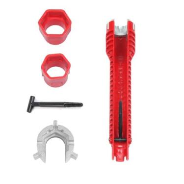 Imagem de Chave de pia multifuncional de alumínio vermelho versátil 8 em 1 - alça de borracha durável para fácil instalação no banheiro