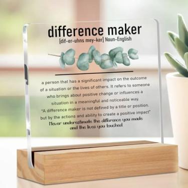Imagem de Placa acrílica de definição de criador de diferenças, presentes motivacionais de agradecimento, placa decorativa de mesa transparente com suporte, presentes de agradecimento para mulheres e homens