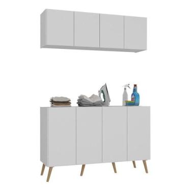 Imagem de Conjunto Lavanderia Retrô Multiuso Armário Aéreo E Balcão Mp5053 Branc