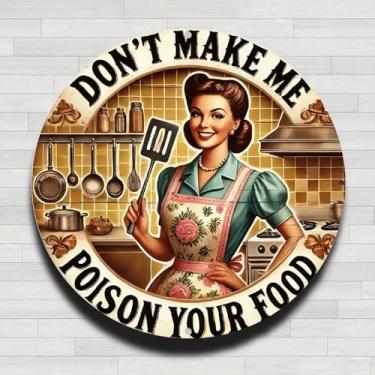 Imagem de Placa de parede redonda retrô para dona de casa cozinhando na cozinha vintage de alumínio rústico - 20 cm, presentes e decoração para casa, escritório, café e quintal
