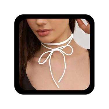 Imagem de Allereyae Colar gargantilha de veludo com laço gótico, colares de couro de camurça preta, colar de veludo, colar longo de corda, gravata borboleta, gargantilha de festa, baile, joia feminina, Zinco