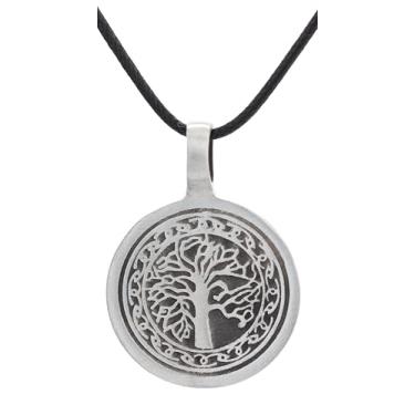 Imagem de Jewelry Trends Pingente de árvore da vida de estanho com design de nó celta em colar de couro preto