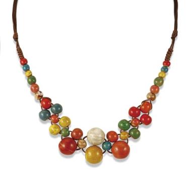 Imagem de Dr's gift Colar de contas boêmio feminino com contas grossas coloridas de cerâmica boêmia, hippie, joia vintage
