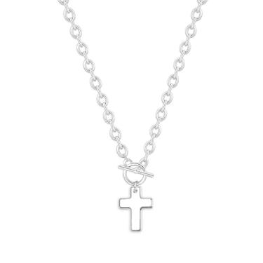 Imagem de Zeffy Colar de prata grosso para mulheres, pingente de cruz de prata, colar com pingente de corrente cruzada, gargantilha e berloque, joias, presentes