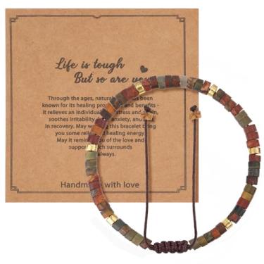 Imagem de LumaBria Pulseira feminina Crazy Agate - Joias de cordão elástico feitas à mão com detalhes em pedra natural banhada a ouro ecológico - Presente boêmio exclusivo para melhores amigas irmãs - Terroso