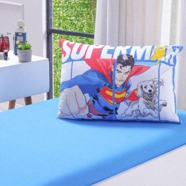 Imagem de Jogo De Cama Solteiro 2 Pçs Superman Malha 100% Algodão Bene Casa Azul