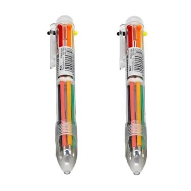 Imagem de Wentoenapp 2 canetas multicoloridas, canetas esferográficas multicoloridas 6 em 1 de 0,7 mm, canetas esferográficas retráteis de 6 cores para escritório, material escolar