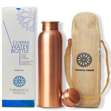 Imagem de Garrafa de água de cobre para beber garrafa de água ayurvédica de cobre puro preto 1000 ml à prova de vazamento, garrafa de água para bolsa de transporte para esportes, academia, viagem, garrafa de