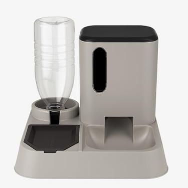 Imagem de Bebedouro e Comedouro Automático para Gatos, Dispensador de Água e Ração, Cinza, 2 em 1, Alimentador com Reservatório Transparente