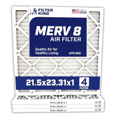 Imagem de Filter King Filtro de ar 21,5 x 23,31 x 1 | Pacote com 4 | Filtros de forno A/C plissados MERV 8 HVAC | Feito nos EUA | Tamanho real: 23,5 x 23,31 x 0,75 cm