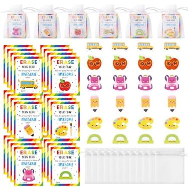 Imagem de ANGOLIO 48Pack Mini Erasers for Classroom Rewards - Cute Cartoon Pencil Top Erasers Bulk for School, Party Favors, Student Gifts with Gift Cards Organza Bags, Back to School Supplies, Kindergarten