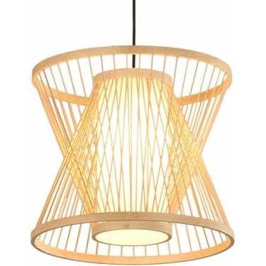 Imagem de WLHAZMWY Candeeiro pendente estilo japonês luzes de vime penduradas abajur moderno cesta rústica lâmpada grande luminária de teto criativa (natural, 40 cm)