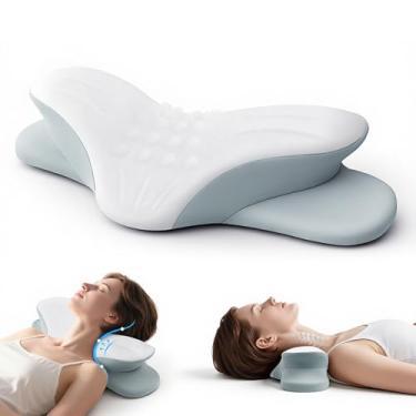 Imagem de Almofadas de pescoço cervical, almofada ortopédica para alívio da dor no pescoço, suporte para dispositivos de descompressão para dormir e relaxamento de ombro, espuma viscoelástica de alta densidade