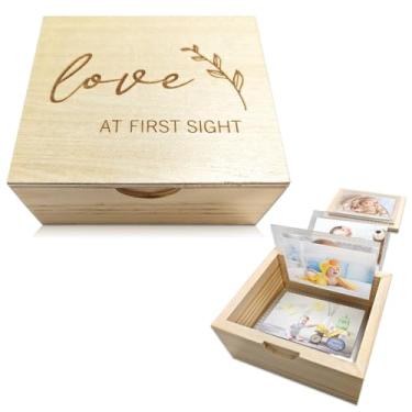 Imagem de Caixa de madeira para álbum de fotos, coleção de memórias de imagem de acordeão, caixa de lembrança de presente, presente de aniversário, Natal, casamento, bebê, comporta 16 fotos, 7 x 5 cm