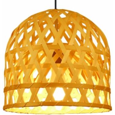 Imagem de WLHAZMWY Candeeiro pendente de café rattan lâmpada rústica cesta sombra restaurante japonês pendurado cúpula ajustável luminária para cozinha (40 cm)