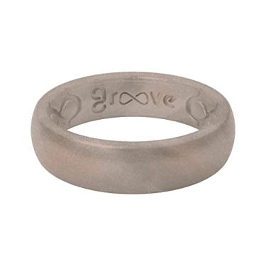 Imagem de Groove Life Anel de casamento de silicone para mulheres – anéis de borracha respirável para mulheres, cobertura vitalícia, design exclusivo, anel feminino de ajuste confortável – fino metálico, Pewter, 7