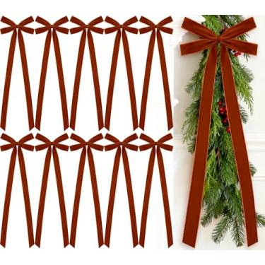 Imagem de Glitinsel 10 laços de fita de veludo 20 x 56 cm pré-amarrados laços de veludo de Natal decoração de árvore de Natal laço de embalagem de presente para guirlanda de Natal, escada, casa, exterior