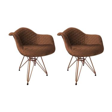 Imagem de Kit 2 Poltronas Jantar Estofadas Caramelo Base Cobre Amarelo
