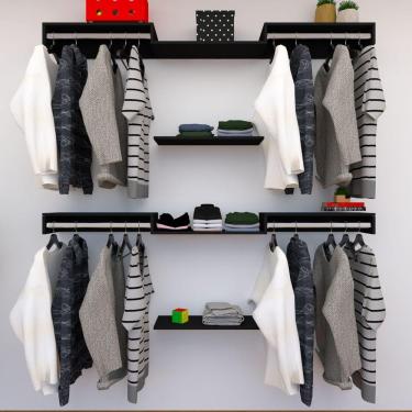Imagem de Kit Closet Com Cabideiros E Prateleiras Preto Organização Moderna Para Seu Quarto