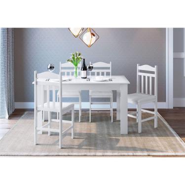 Imagem de Conj Mesa Jantar Fixa 4 Cadeiras c/ Assento Estofado Branco