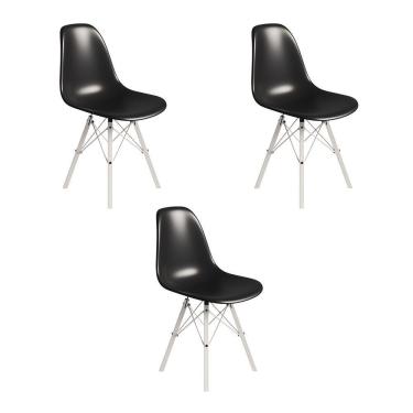 Imagem de Conjunto 3 Cadeiras Eames Tubo Ferro Branco Assento Preto