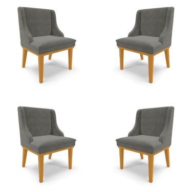 Imagem de Kit 4 Cadeiras Decorativas Sala De Jantar Base Fixa De Madeira Firenze Suede Grafite/castanho