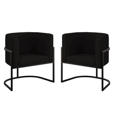 Imagem de Kit 02 Poltronas Lua Com Base De Metal Black Sala Veludo Preto