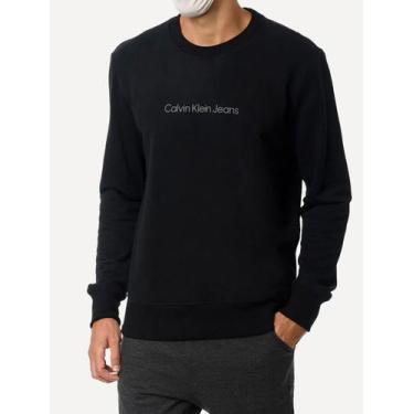 Imagem de Moletom Calvin Klein Jeans Masculino Crewneck Light Front Logo Preto, 