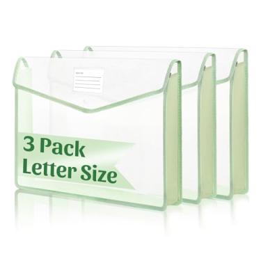 Imagem de Pasta de documentos expansível tamanho tablóide 3 peças 28 x 43 cm com fecho de pressão preto horizontal grande transparente organizador de armazenamento com etiqueta envelopes de plástico pasta de