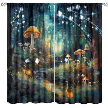Imagem de Fblifil Fantasia floresta cogumelo cortina fada lindo jardim cogumelo país das maravilhas árvore de madeira floresta mágica borboleta tratamentos de janela floral para quarto sala de estar 106,7 cm L