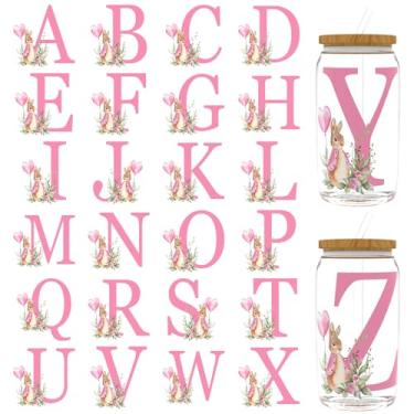Imagem de XRTHGS 32 peças/conjunto de adesivos DTF UV do alfabeto animal da Páscoa para garrafas de água, copos, adesivos de transferência DTF para frascos de vidro de 473 ml, embalagens de transferência UV DTF