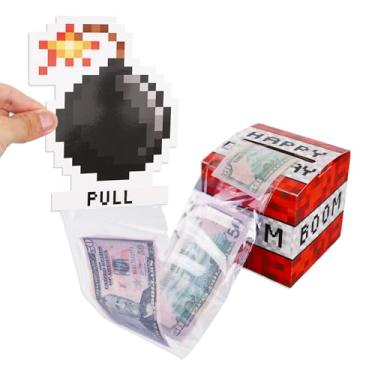 Imagem de Festa Pixel Caixa Dinheiro Surpresa, Kit de Presente Aniversário Dinheiro com 50 Sacos Transparentes Divertido Estilo Pixel Caixa Puxar Grana para Mulheres Homens Amantes de Jogos