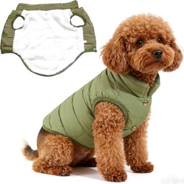 Imagem de Asmea Casaco de inverno para cães, quente, de lã, impermeável, para cães pequenos, à prova de vento, roupas de cachorro de Natal para clima frio, verde, M