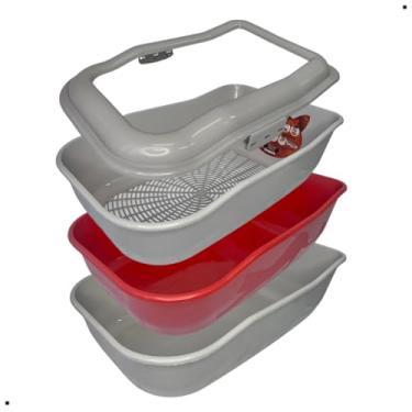 Imagem de Caixa Areia Bandeja Banheiro Gato Grande Peneira Alta Funda Sanitário Inteligente (Vermelho)