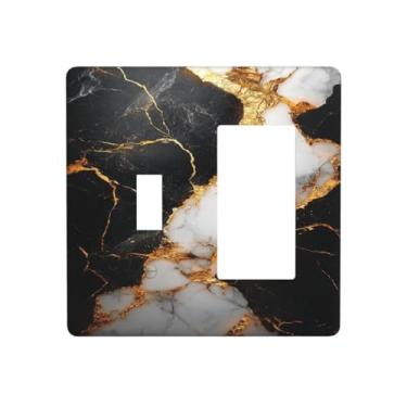 Imagem de SgEdao Capas decorativas modernas com padrão de mármore preto dourado cinza 2 Gang 1 Gang Placa de parede com interruptor de interruptor de luz para banheiro, cozinha, decoração de casa