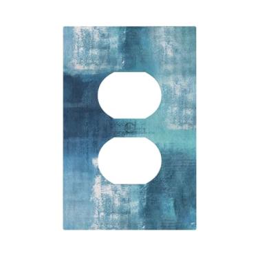 Imagem de JDAKHD Placa de parede moderna abstrata azul-petróleo 1 gangue frente e verso estilo country pincel de pintura grafite design decorativo de soquete duplo capa de interruptor de luz para casa