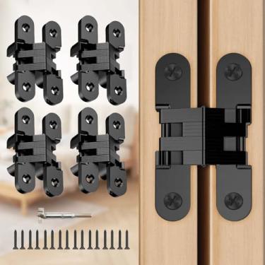 Imagem de JAXYOOM Dobradiça de porta oculta 0,51 x 2,36 polegadas – 4 peças invisíveis resistentes para portas de madeira, dobradiças de armários ocultos de liga de 180 graus para portões faça você mesmo