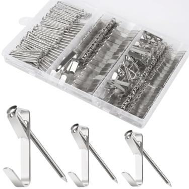 Imagem de Kit de 184 peças para pendurar fotos, 9 kg, 13,6 kg e 22,7 kg, ganchos para pendurar quadros de metal com pregos, em drywall, parede de madeira (prata)